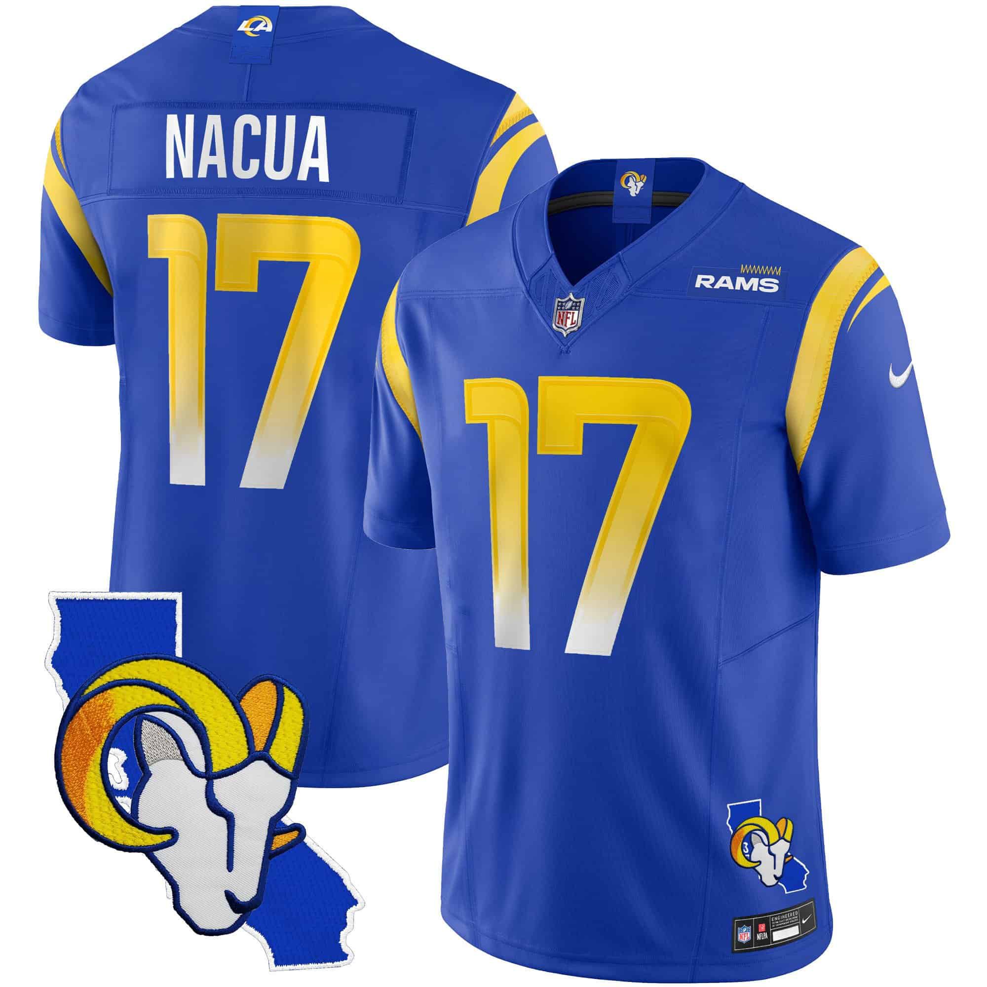 Men Los Angeles Rams #17 Nacua Blue 2024 Nike California Patch Vapor Limited NFL Jersey style 1->indianapolis colts->NFL Jersey